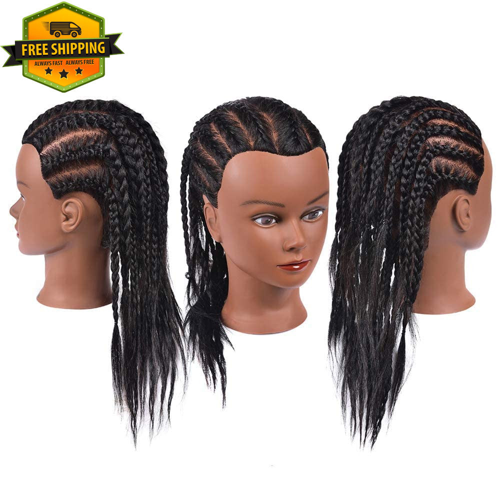 16 Inch Human Hair Mannequin Head for Cosmetology Practice - Natural Black