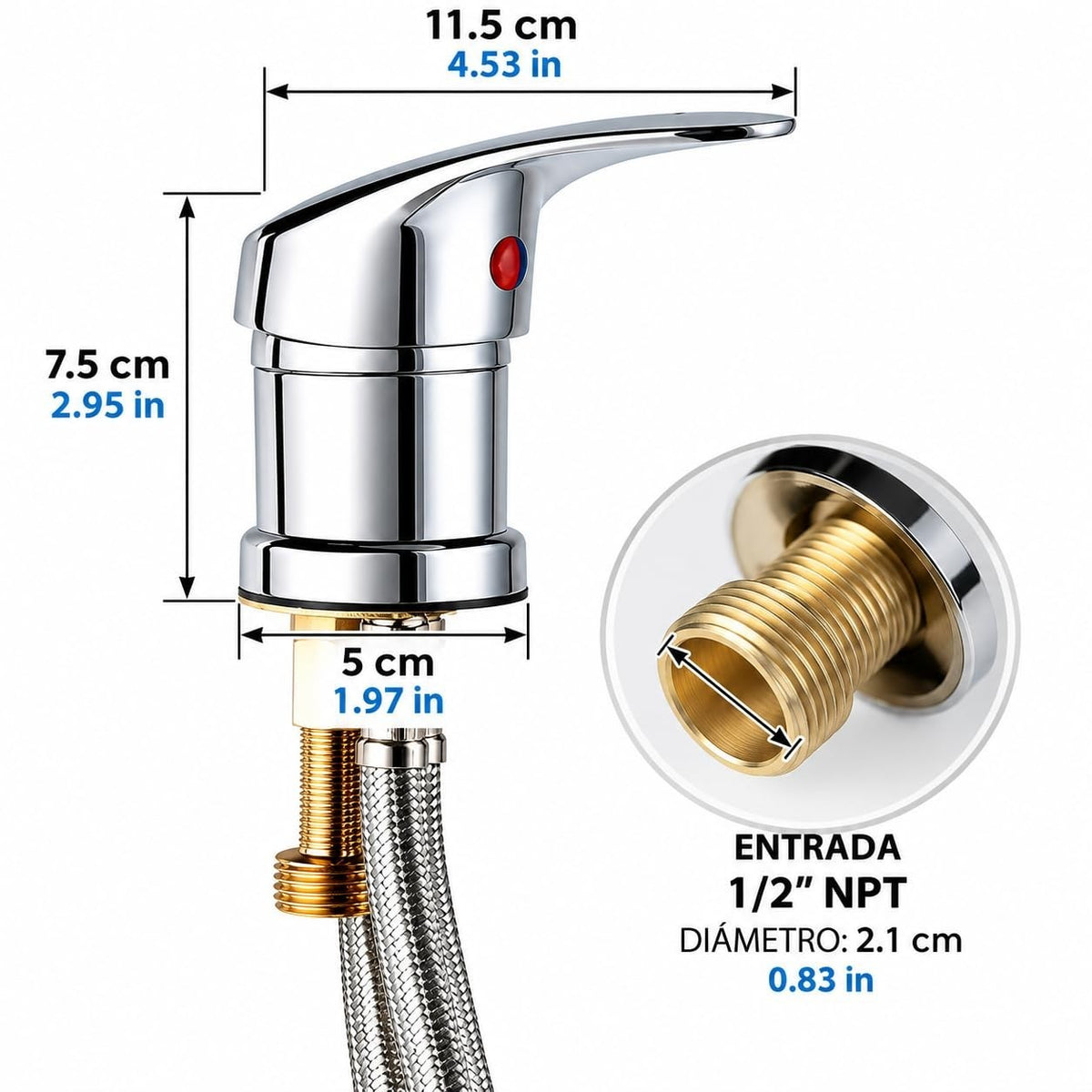 Salon Shampoo Bowl Faucet with 19.68 Inch Hose - Hot & Cold Water, Chrome Finish