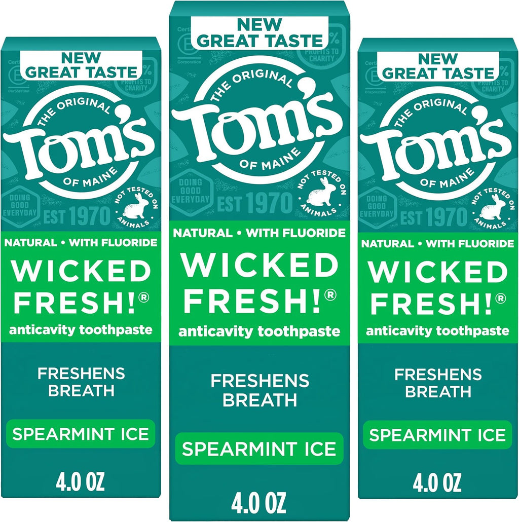 Natural Fluoride Toothpaste for Bad Breath and Cavity Protection - Spearmint Ice, 4 oz, 3 Pack