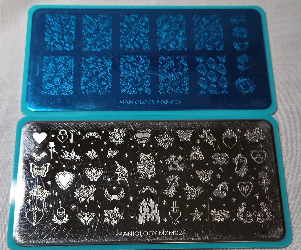 Maniology Nail Stamping Plates MXM023 & MXM024 Complete Set - Silver Nail Art