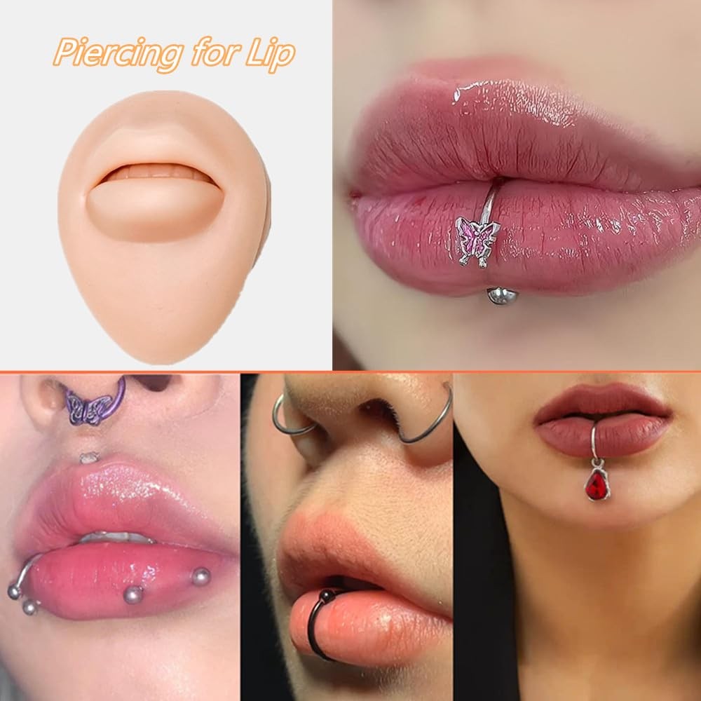 7-Piece Silicone Piercing Practice Kit - Realistic Training Models with Display Holder