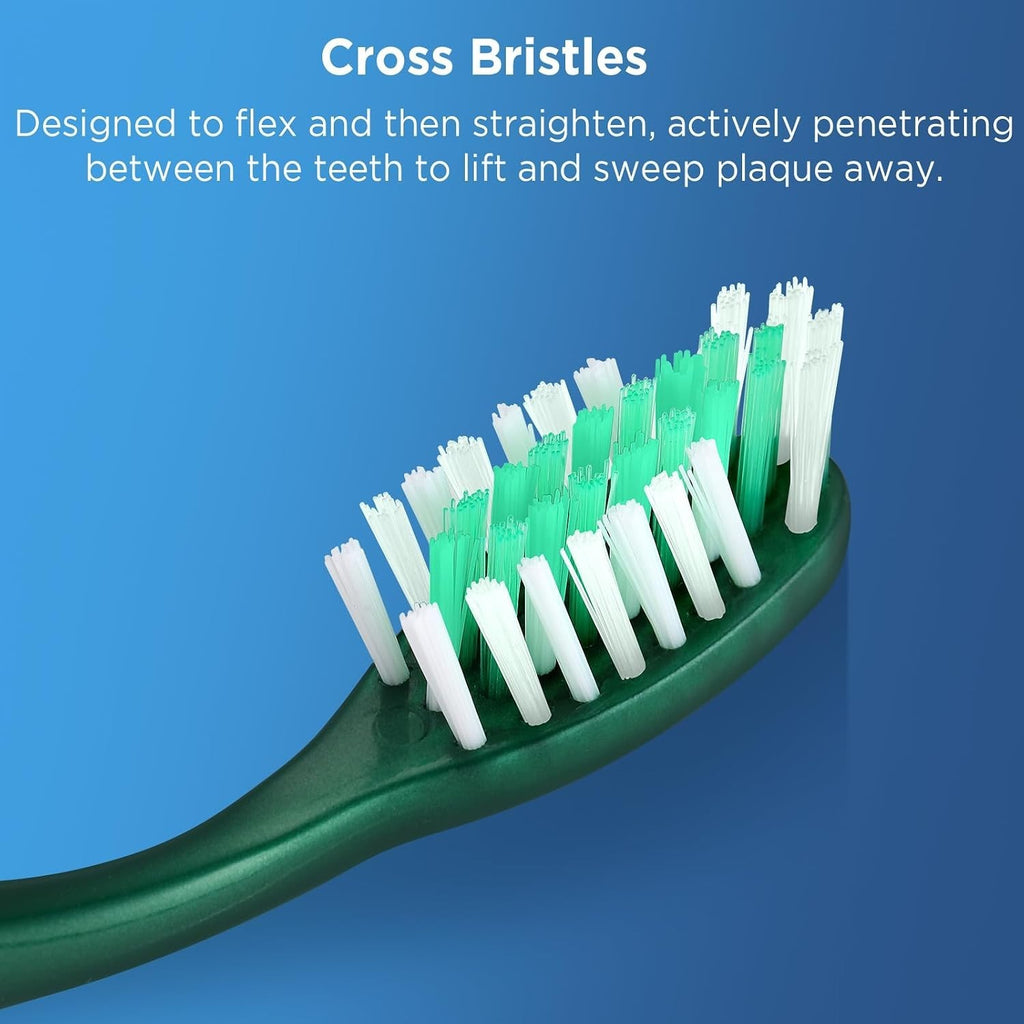 Adult Medium Toothbrush Set with Flexible Cross Bristles and Tongue Cleaner - 6 Pack