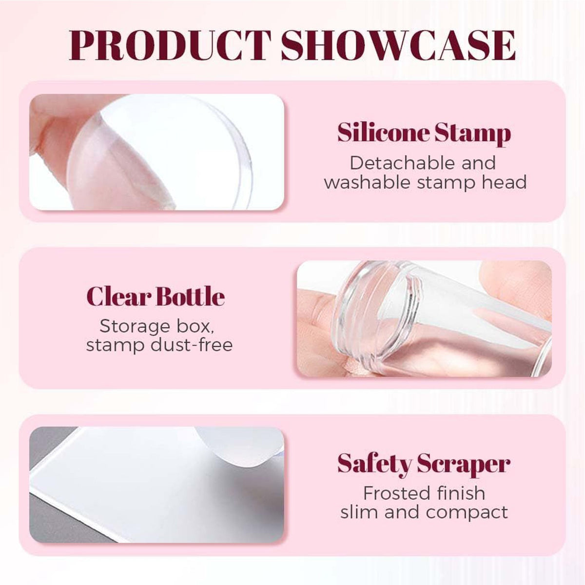 Silicone Nail Stamper Set with Scraper and Templates for Nail Art DIY
