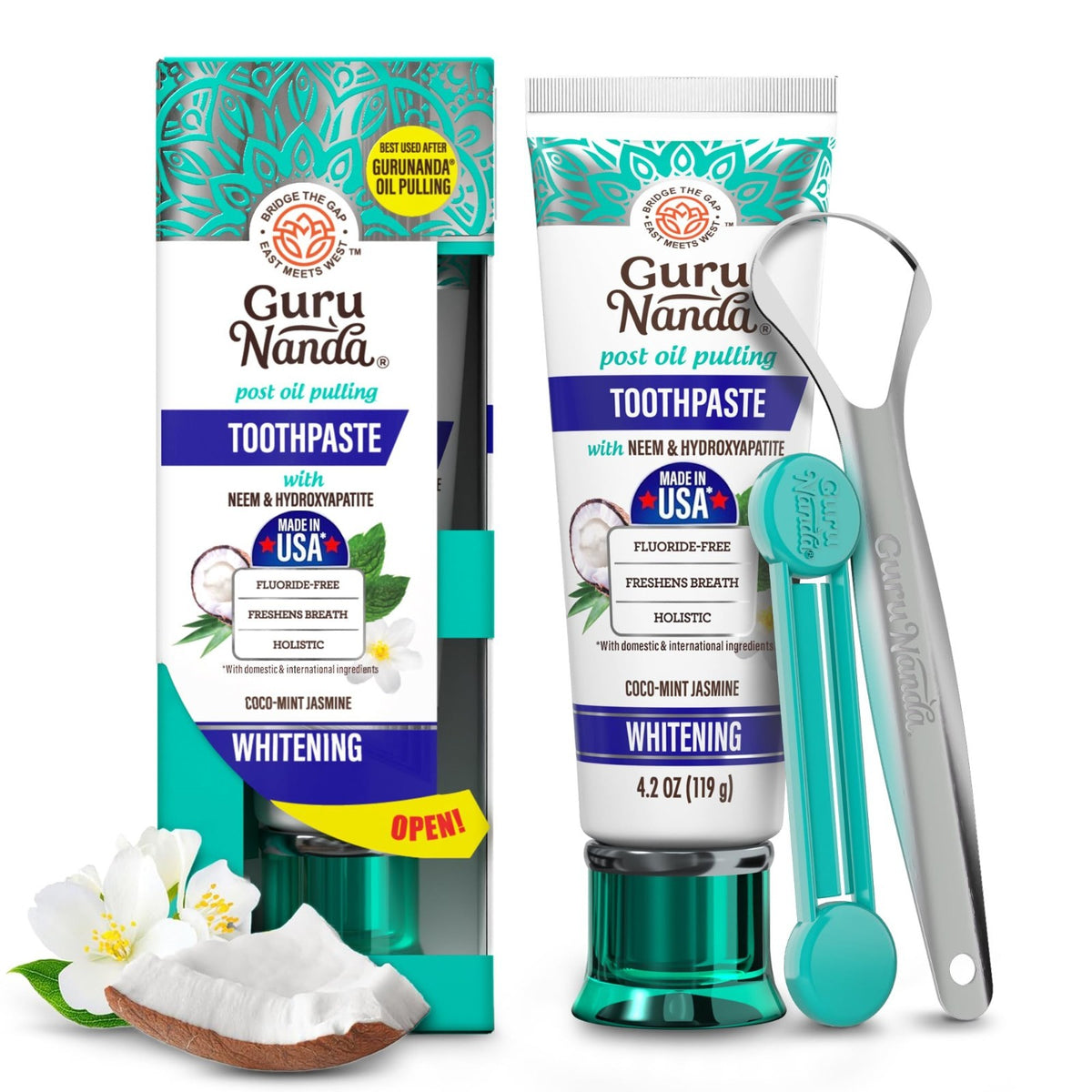Hydroxyapatite Toothpaste with Neem & Xylitol - Fresh CocoMint Jasmine Flavor, 4.2oz