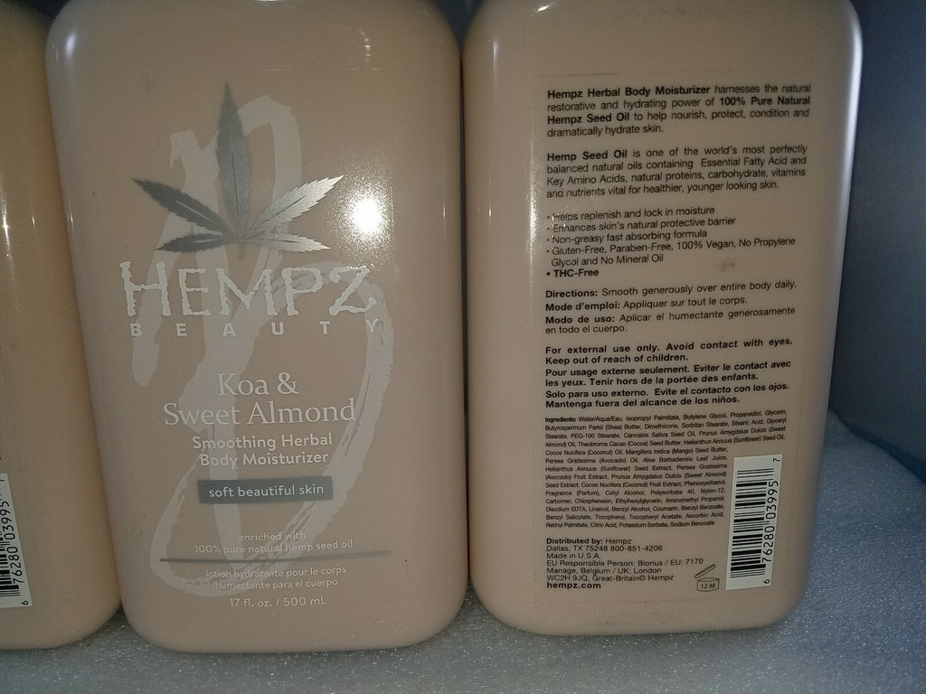 Herbal Body Moisturizer with Hemp Seed Oil - Koa & Sweet Almond, 17 oz
