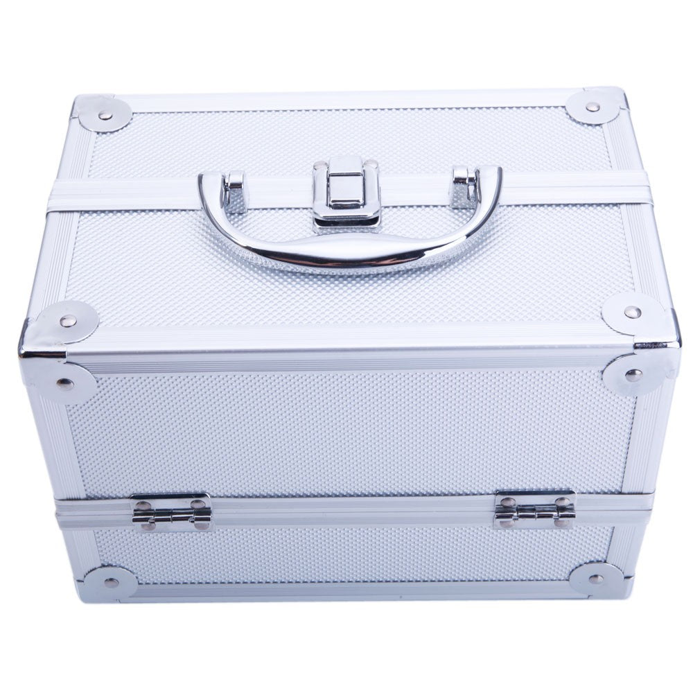 Aluminum Makeup Train Case with Mirror and Handle - Jewelry & Cosmetic Storage