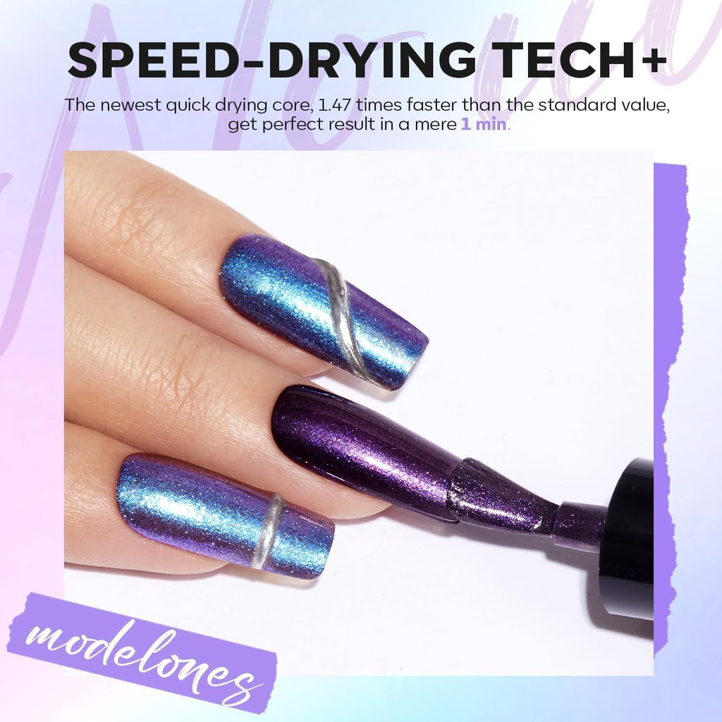 Quick Dry Holographic Nail Polish Set - 6 Vibrant Aurora Colors