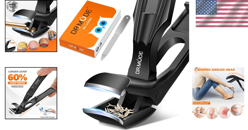 Heavy-Duty Toenail Clippers with Angled Head and Nail Catcher - Stainless Steel