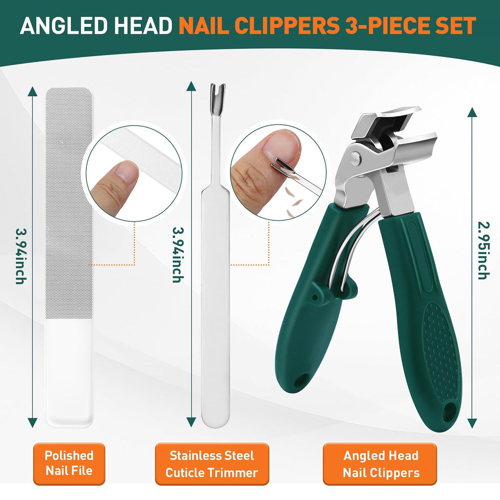 Senior Nail Clippers Set with Upgraded Angled Head & Thick Nail Cutter