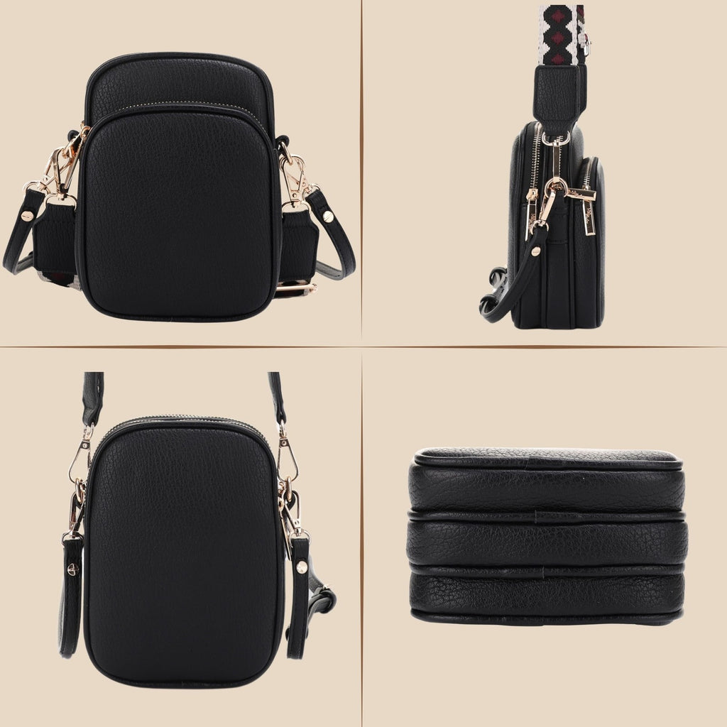 Small Crossbody Bag for Women with Triple Compartments - Black