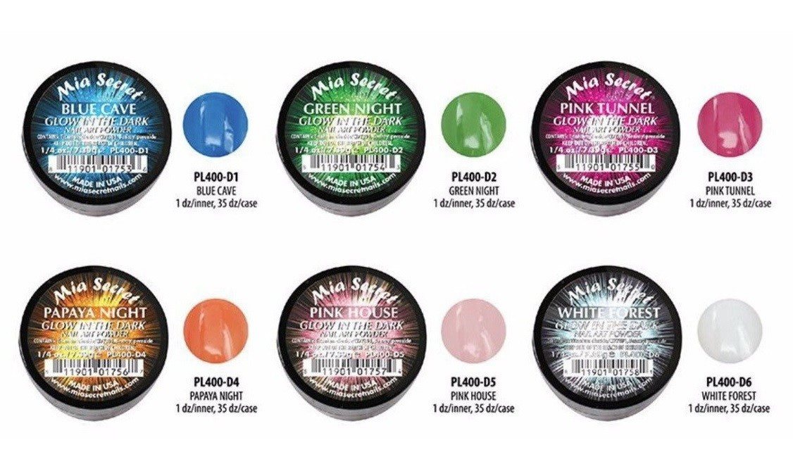 Acrylic Nail Art Powder Set - 6 Colors or Single Color Options, Includes Glow in the Dark & More