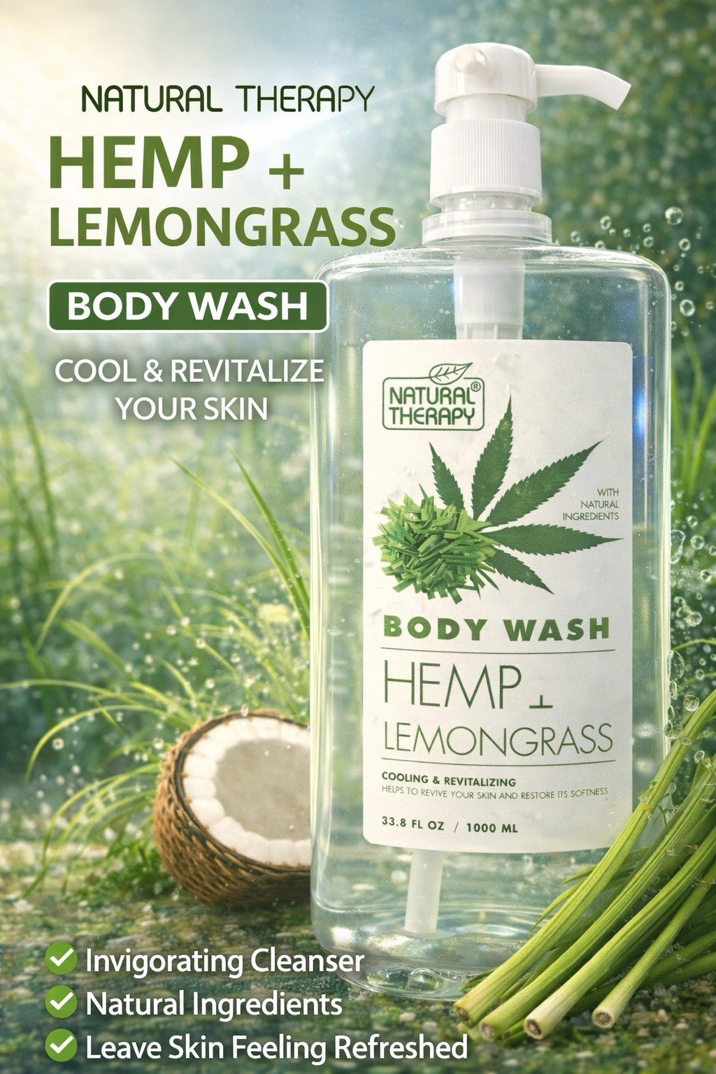 Natural Therapy Hemp Lemongrass Hydrating Body Wash 2-Pack - Deep Moisturizing