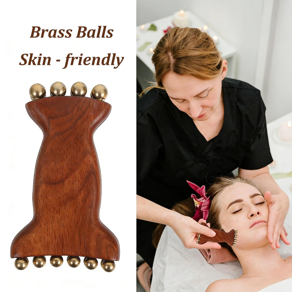 Wood Lymphatic Drainage Massager Set for Face & Body - Sandalwood & Brass
