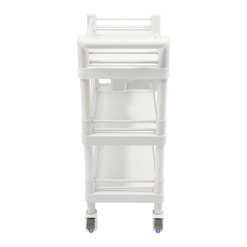 Salon Mobile Storage Cart with 3 Shelves and 2 Garbage Bins - White