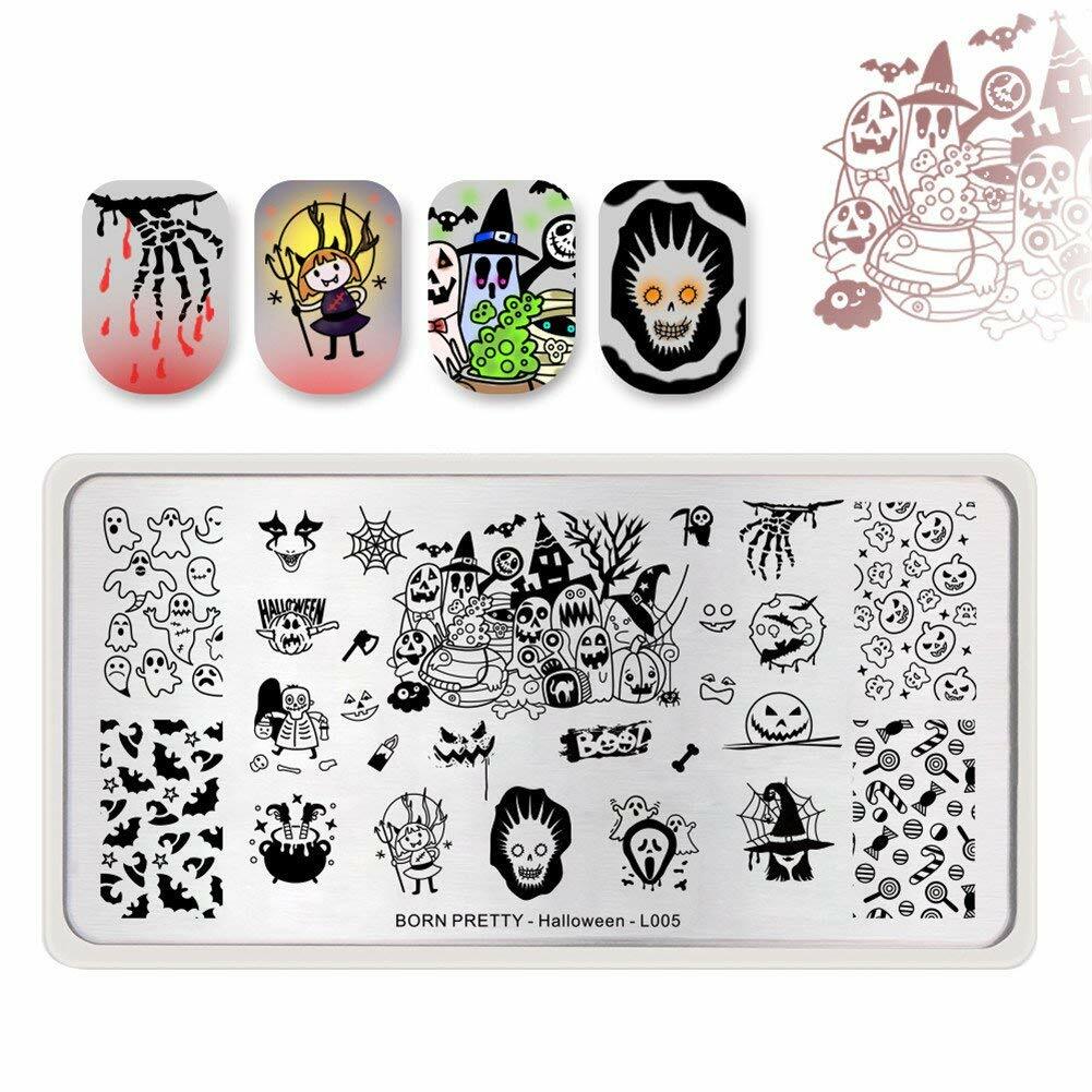 Halloween Nail Art Template Pumpkin Witch Candy Image Nail Stamping Plate
