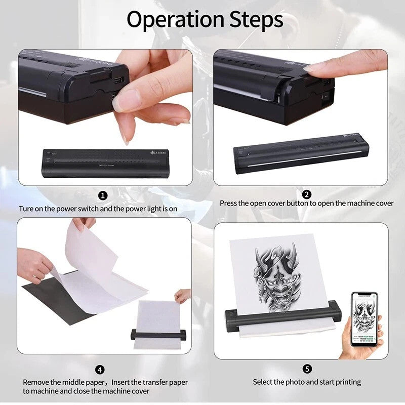 Wireless Tattoo Stencil Printer – Portable Bluetooth Thermal Printer with Transfer Papers & Paste