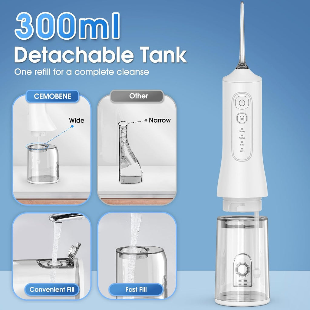 Cordless Dental Water Flosser with 5 Jet Tips, 300ML Rechargeable Oral Irrigator