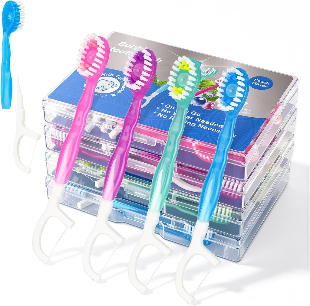 Mini Disposable Travel Toothbrush Set with 5-in-1 Oral Care Includes Floss & Beads