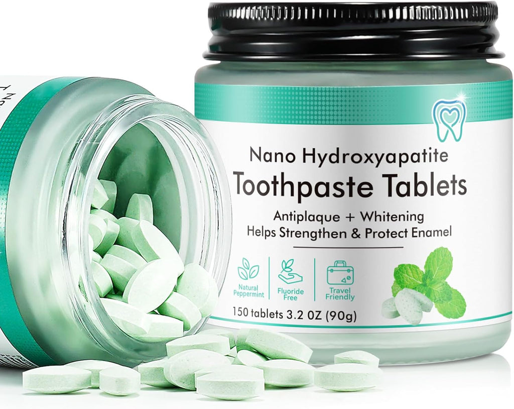 Natural Whitening Toothpaste Tablets with Nano Hydroxyapatite - Fluoride-Free Chewable Xylitol Oral Care, 150 Count