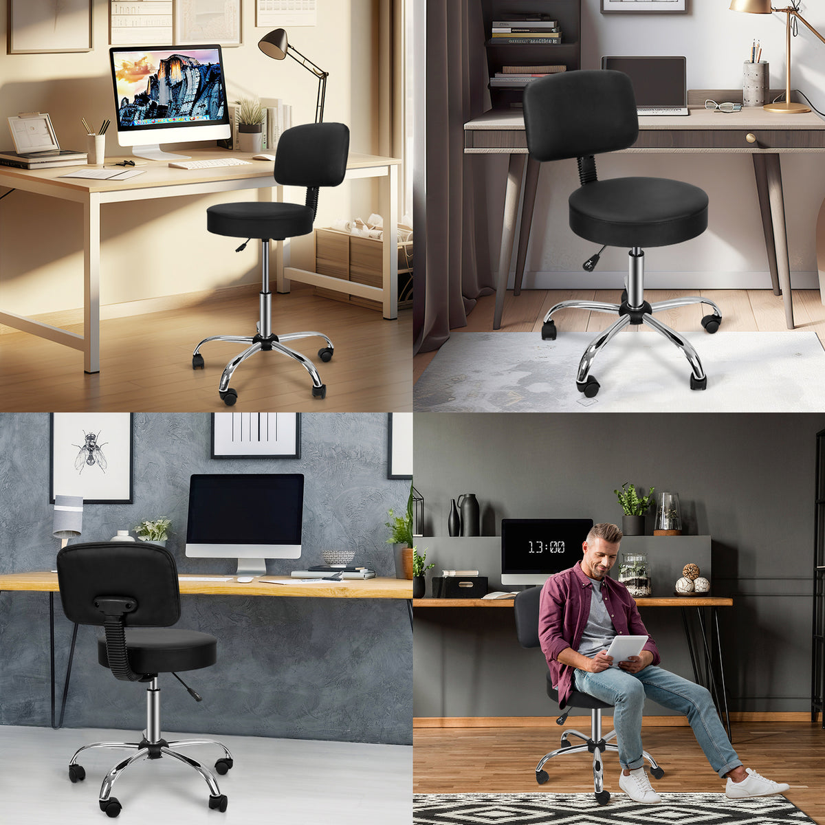 Adjustable Rolling Stool with Wheels for Salon Spa Drafting Art Studio