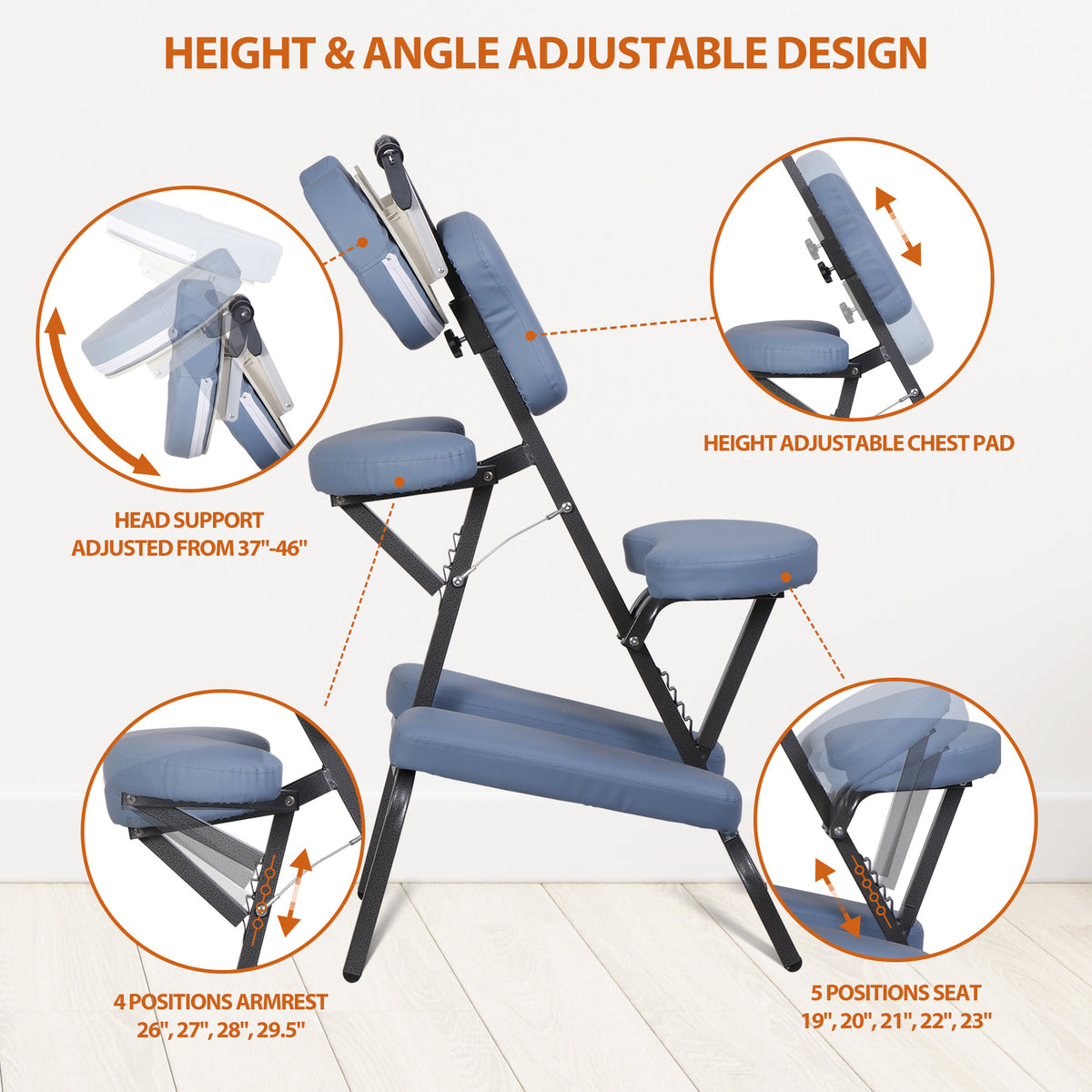 Portable Folding Massage Chair with PU Leather - Black & Blue