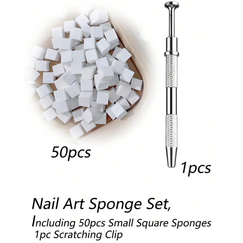 Nail Art Soft Sponges Set with Metal Grabber Pen for Ombre & Aura Nail Designs