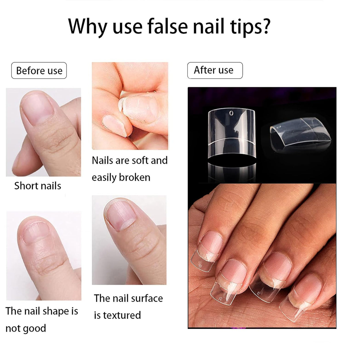 Short Square Acrylic Nail Tips 500Pcs - Clear Half Cover False Nails