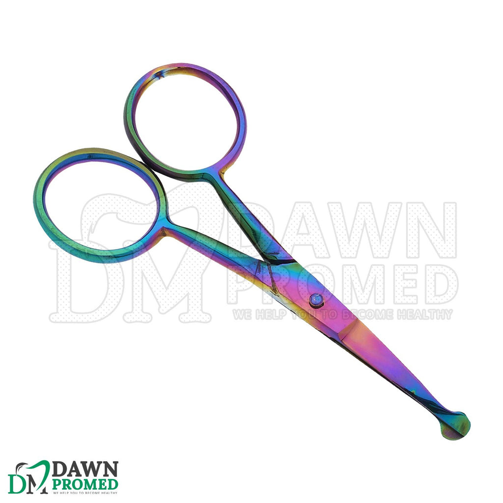 Rainbow Curved Nose & Ear Hair Scissors - 3.5 Inch Safety Grooming Shears