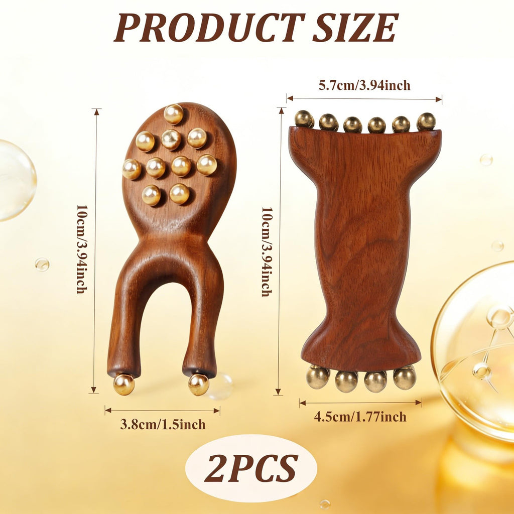 Wood Lymphatic Drainage Massager Set for Face & Body - Sandalwood & Brass
