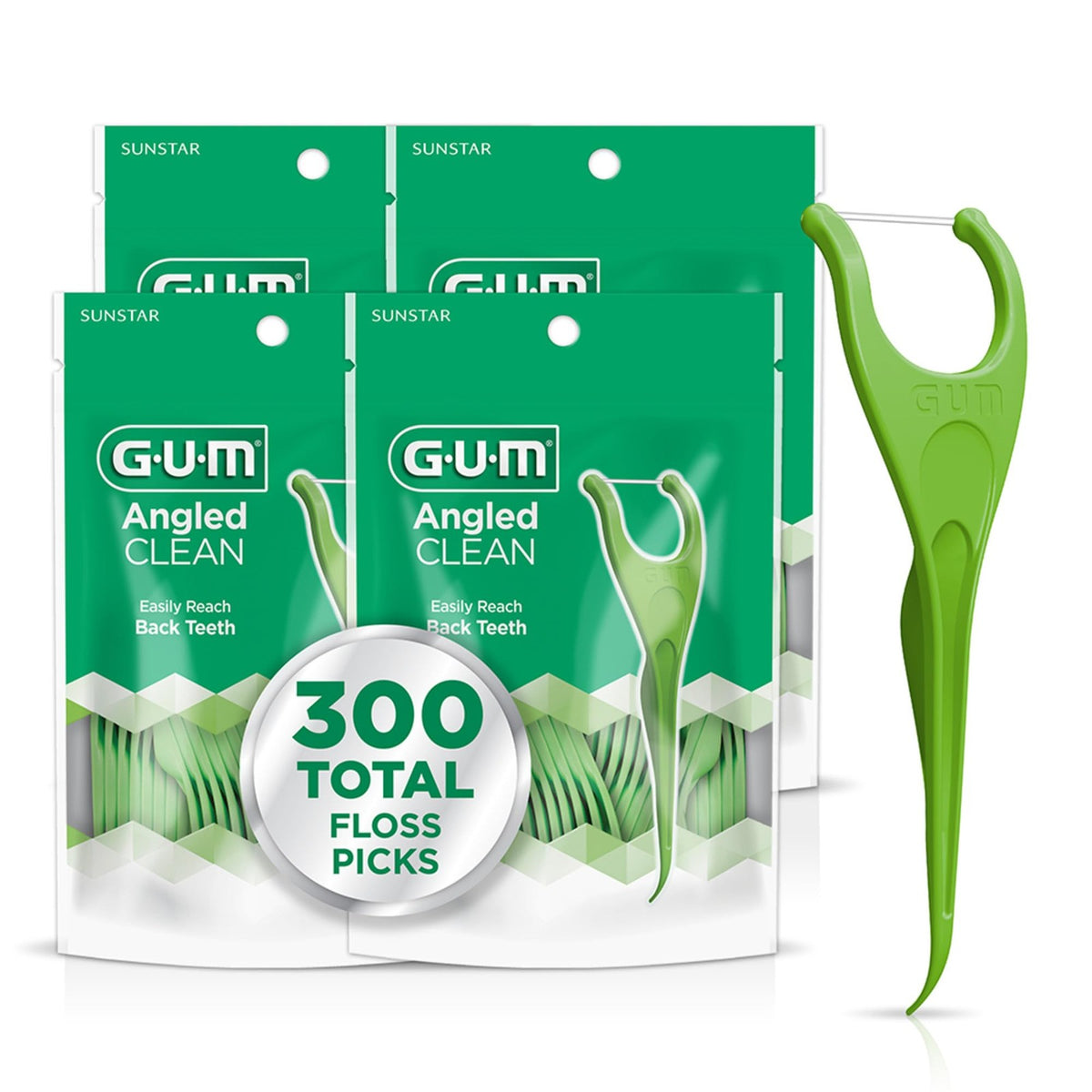 Angled Dental Floss Picks with Fresh Mint, 75 Count 4-Pack - Easy Oral Cleaning