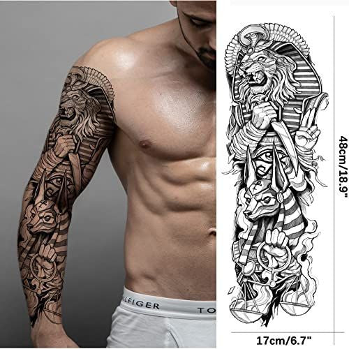 3D Gladiator Warrior Egyptian Temporary Tattoo Sleeve - Full Arm 4-Sheet