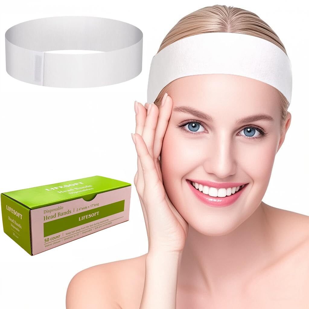 Disposable Facial Spa Headbands - Elastic Hair Wraps with Closure, 50 or 500 Pack