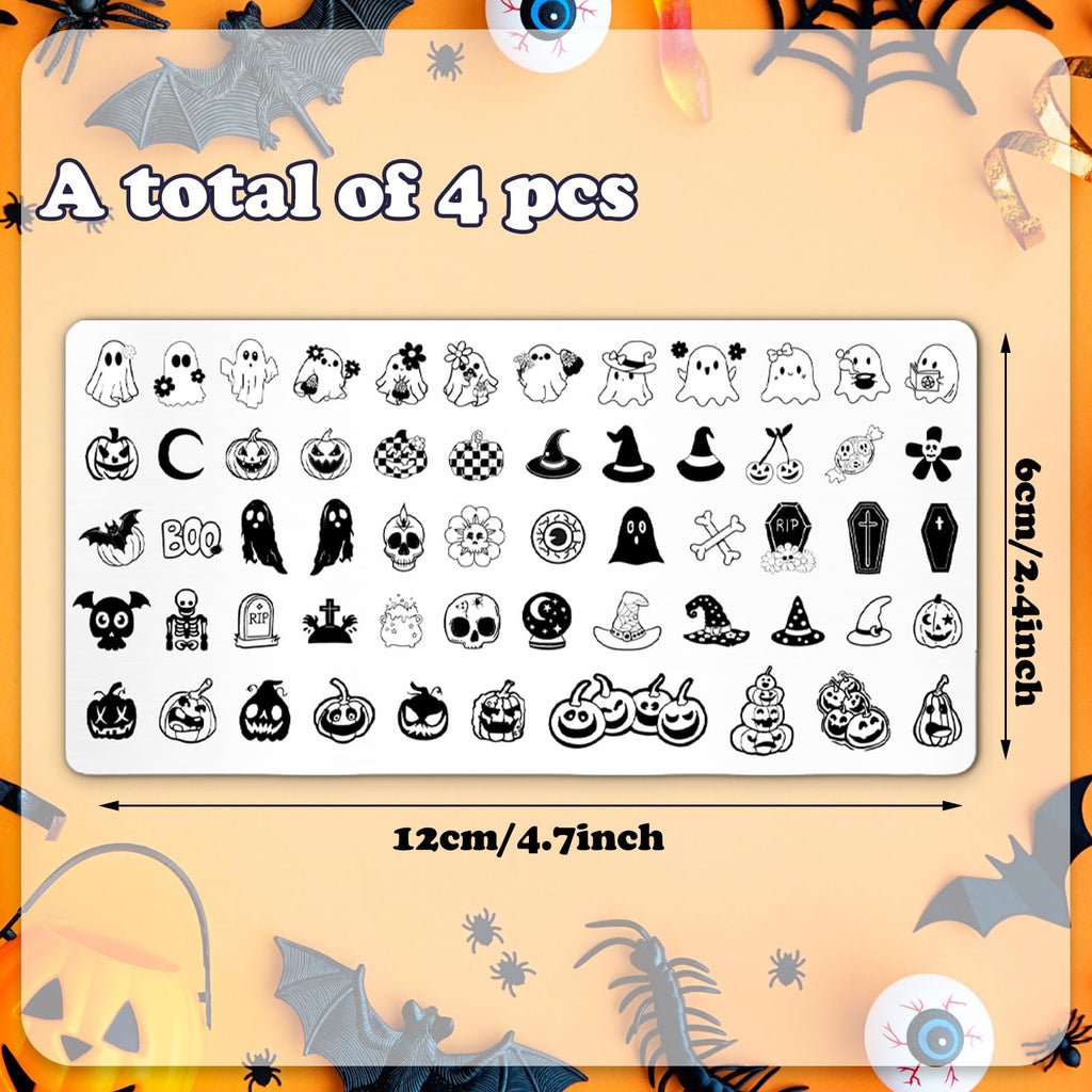 Halloween Nail Art Stamping Plates Set Ghost Pumpkin Designs - 4 Pcs