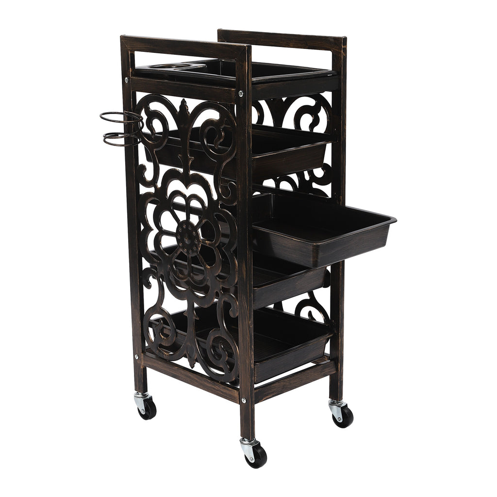 Salon Rolling Storage Trolley with 5 Shelves & Vintage Design for Beauty Salon