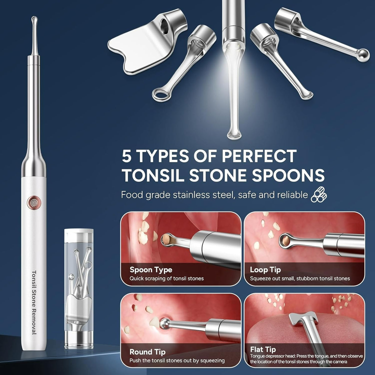 Visual Tonsil Stone Remover Kit with Camera and LED Light