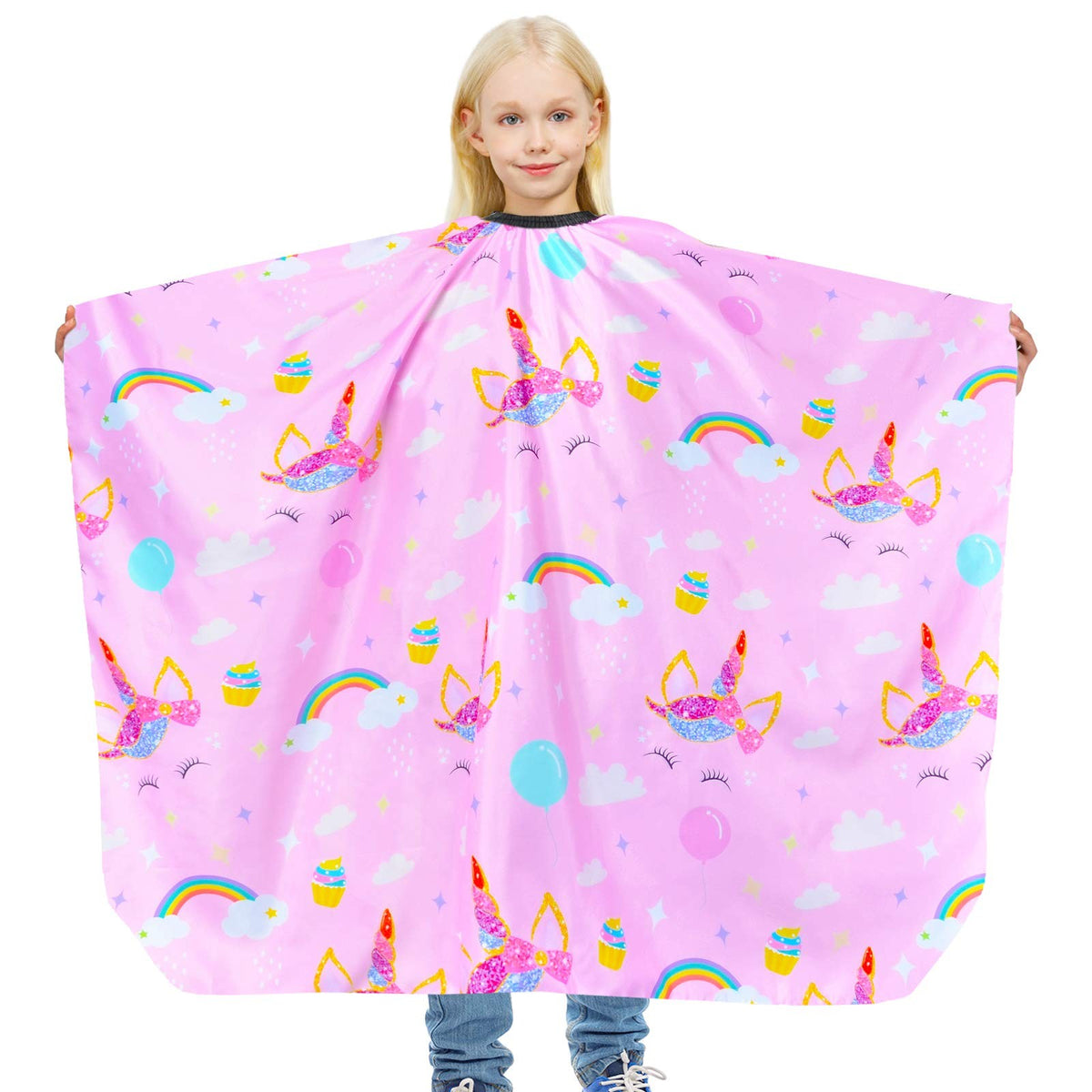 Kids Waterproof Haircut Cape with Unicorn Dino Print – Adjustable & Reusable