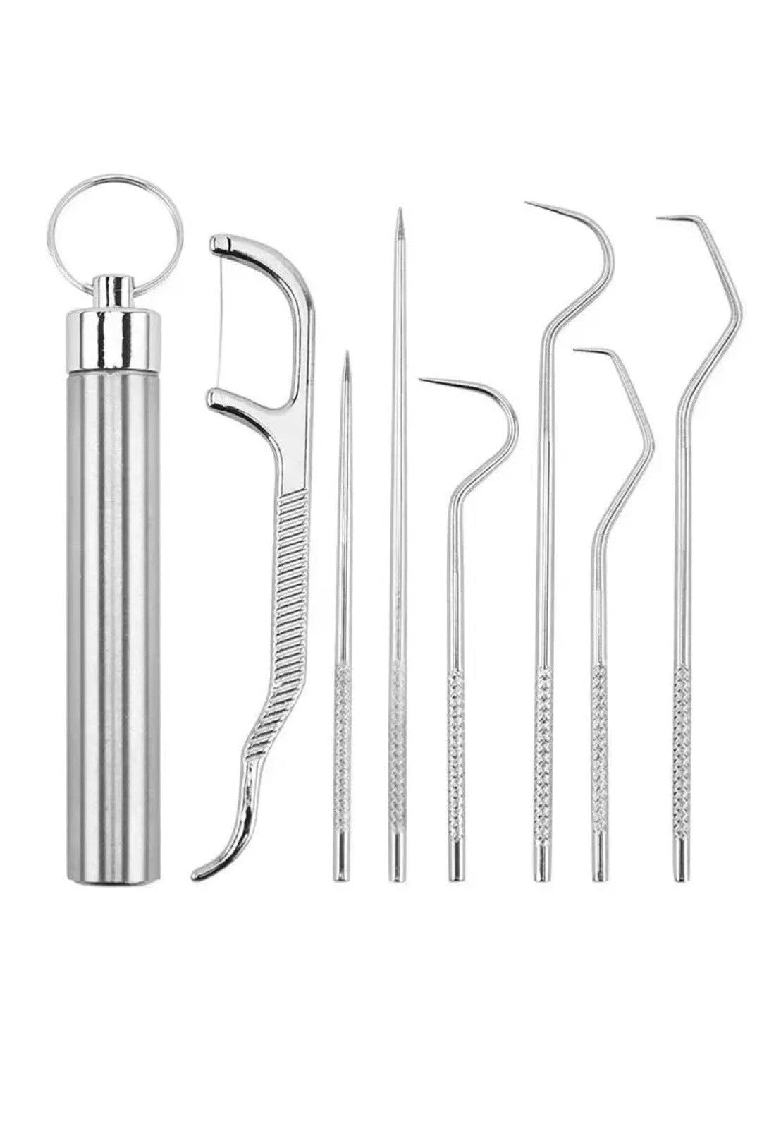 7PCS Reusable Metal Toothpick Set with Storage Tube - Stainless Steel Oral Care