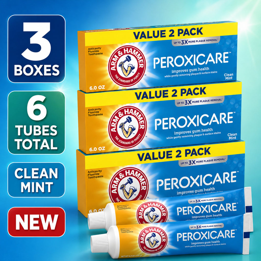 Arm & Hammer Peroxicare Fluoride Toothpaste 6 Pack - Fresh Mint, White Teeth
