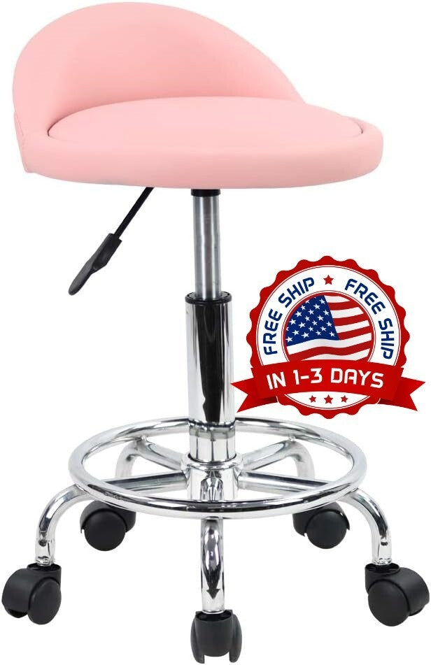 Adjustable Leather-Like Swivel Stool with Casters and Footrest