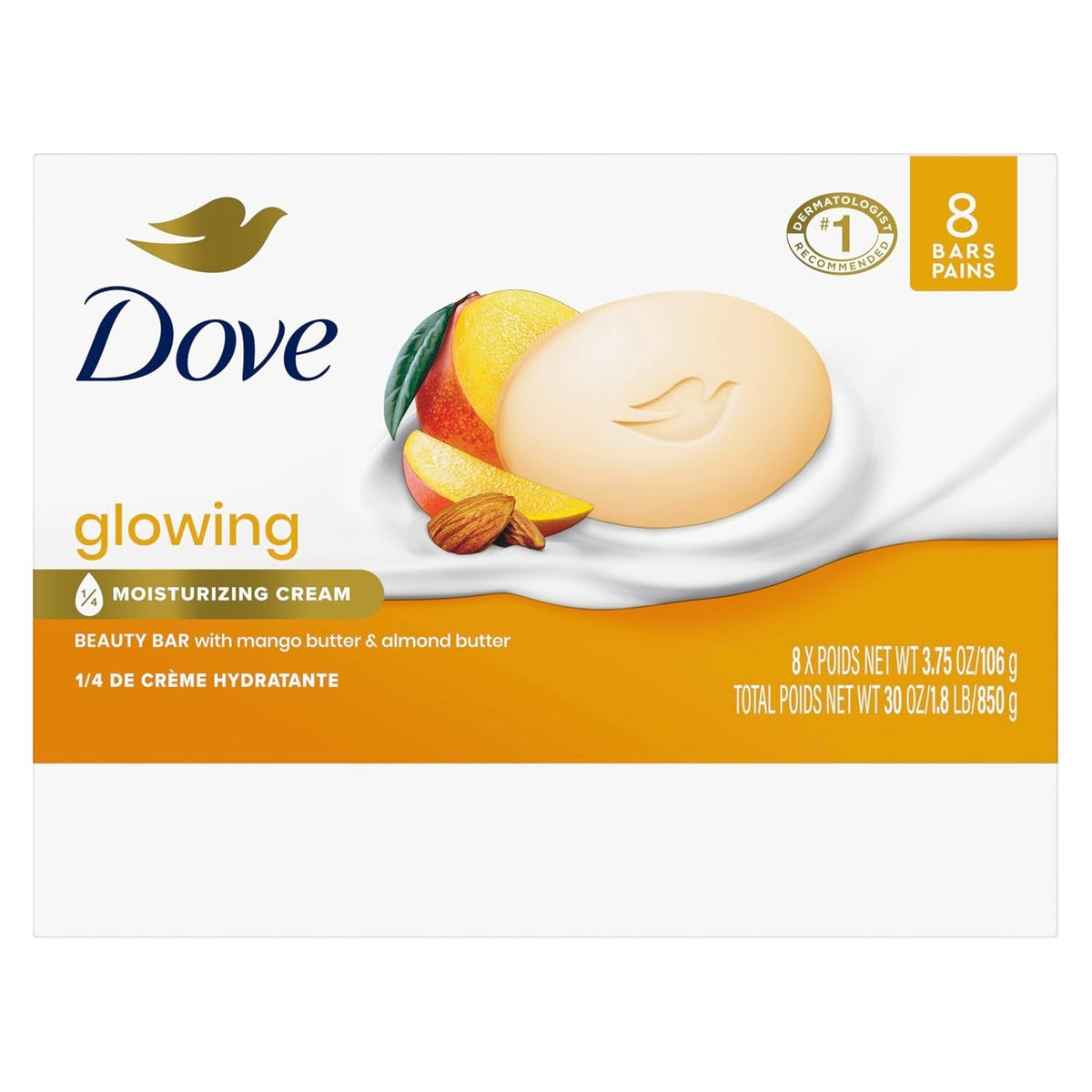 Dove Beauty Bar Soap 8 Count - Gentle Cleansing & Skin Care