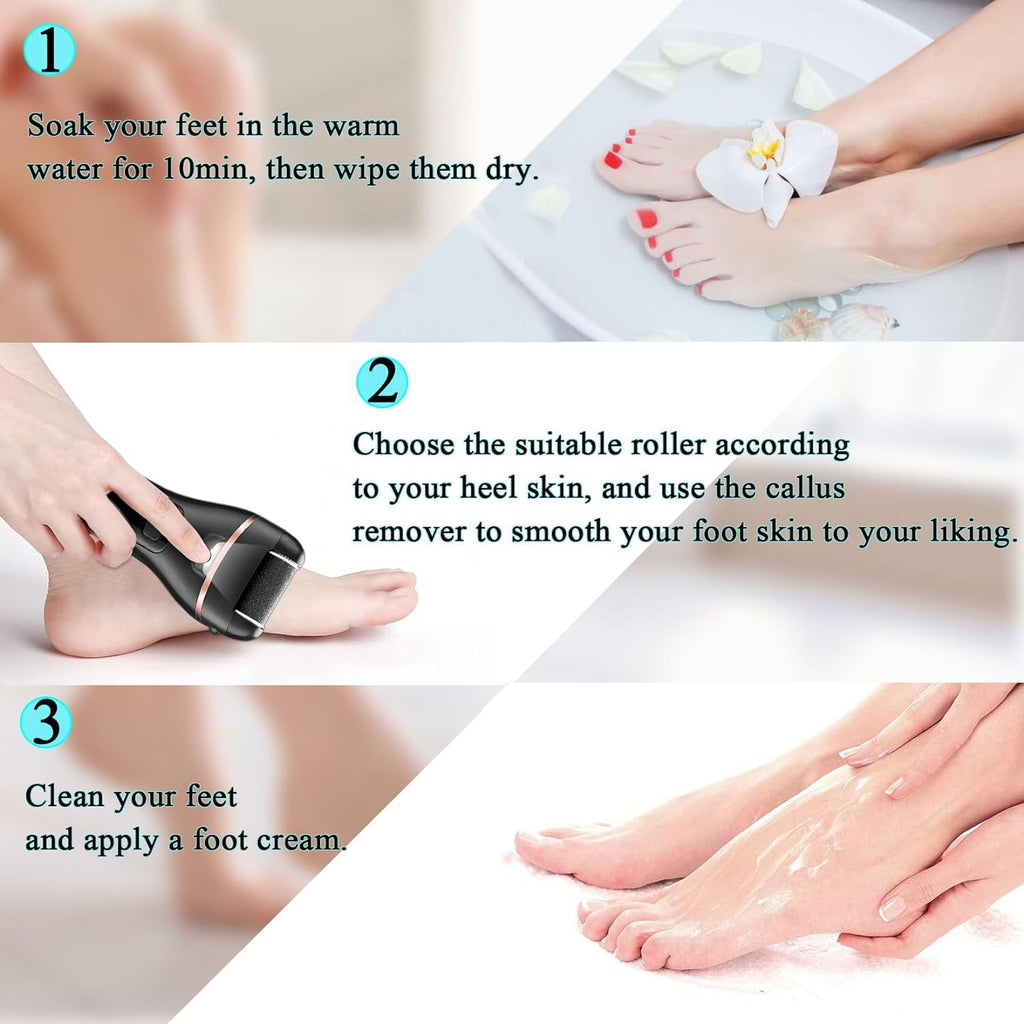 Electric Foot Callus Remover Grinder Pedicure Tool with Multiple Roller Heads