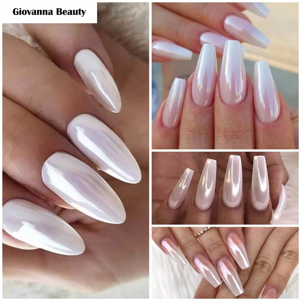 White Chrome Powder Nail Art Pigment - High Shine Pearl Dust for Gel Nails