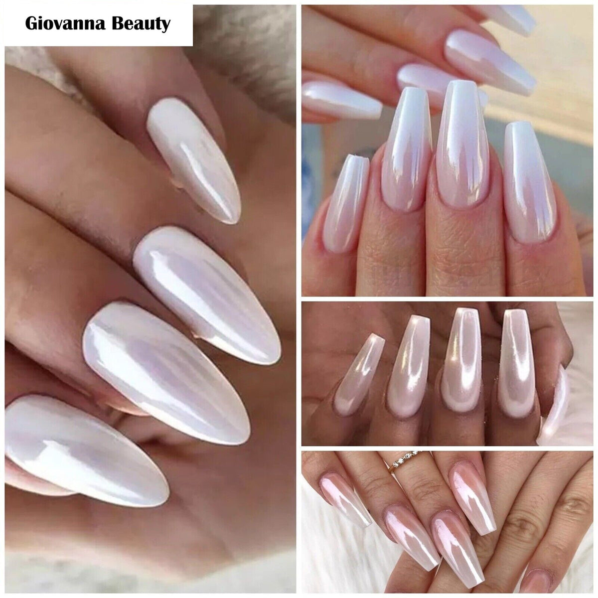 White Chrome Powder Nail Art Pigment - High Shine Pearl Dust for Gel Nails