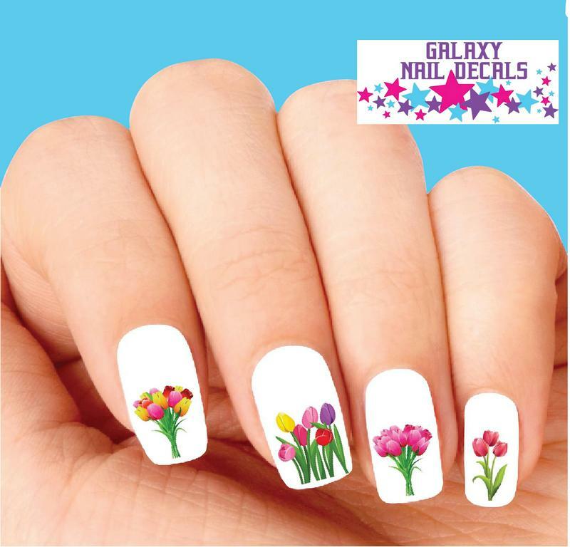 Colorful Tulip Waterslide Nail Decals - Set of 20 for Nail Art