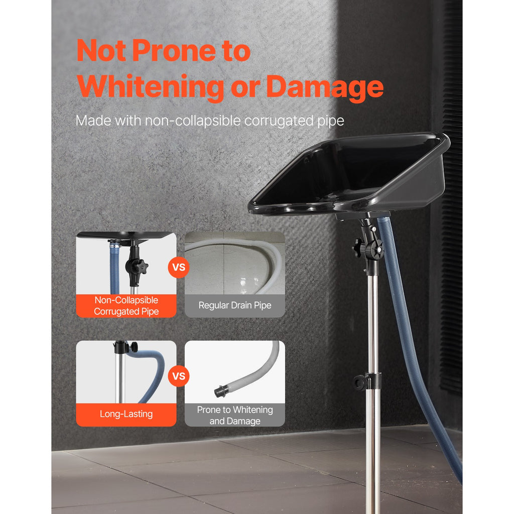 Portable Shampoo Basin with Adjustable Height & Drain Hose for Salon & Home
