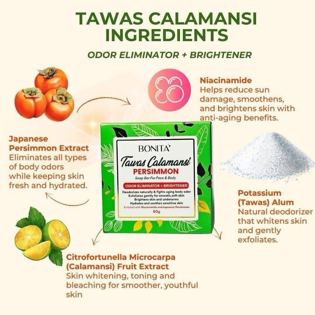 Calamansi & Persimmon Bar Soap for Face & Body - Natural Odor Control 80g x 2