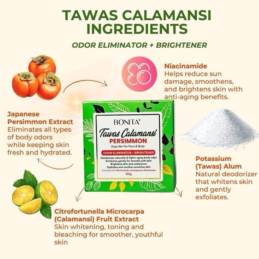 Calamansi & Persimmon Bar Soap for Face & Body - Natural Odor Control 80g x 2