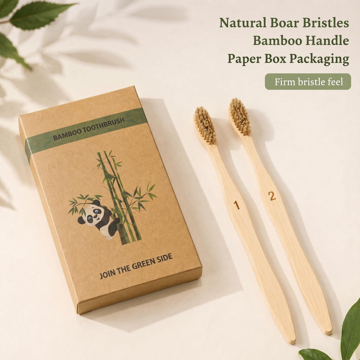 Boar Bristle Bamboo Toothbrush 10 Pack - Plastic-Free, Numbered Adult Set