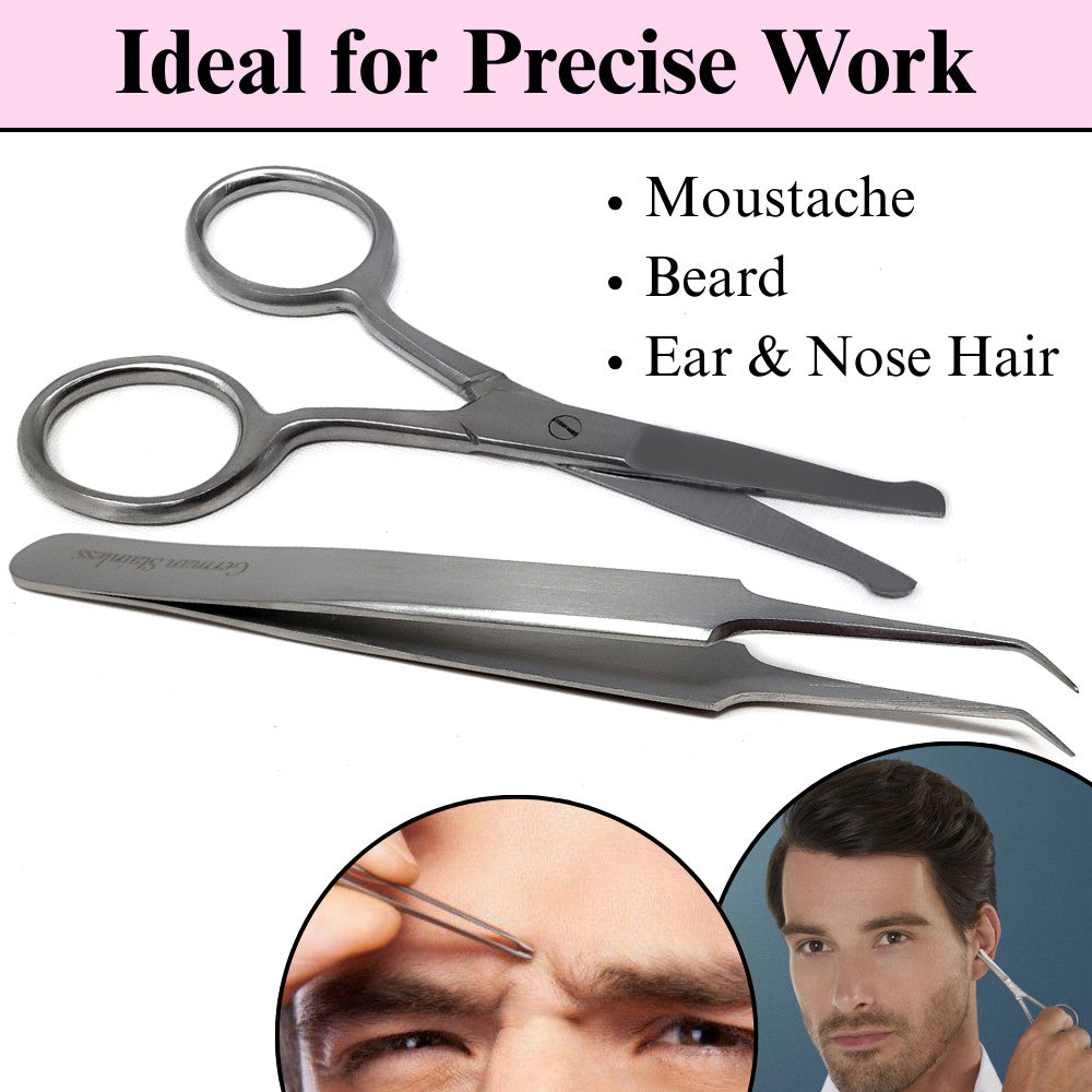 Facial Hair & Eyebrow Grooming Scissors Tweezers Set of 2
