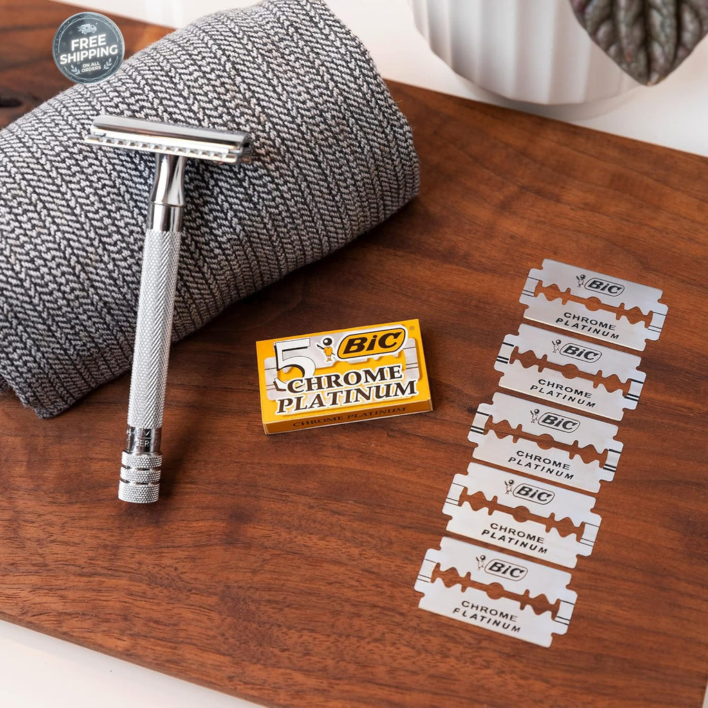Double Edge Razor Blades 50 Pack - Professional Sharp & Smooth Shaving
